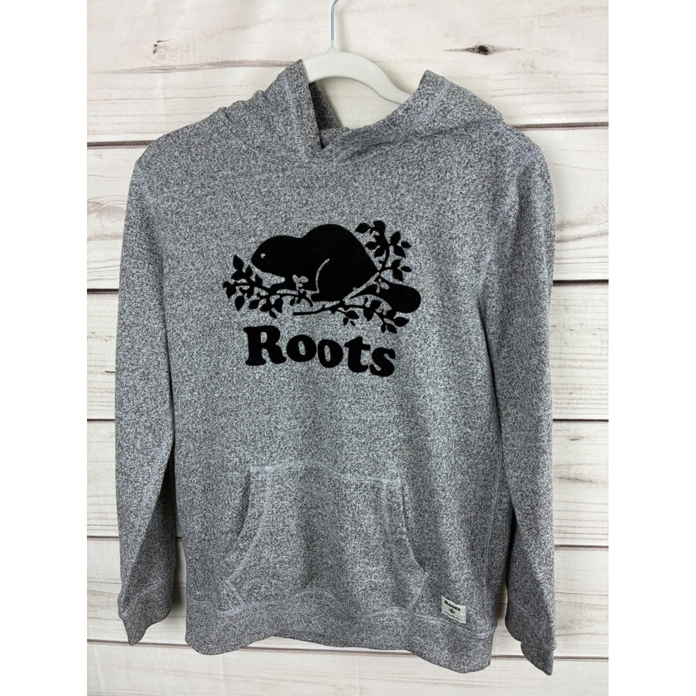 Roots Kids Salt and Pepper Grey Marl Beaver Logo Hoodie XXL 13-14 Years